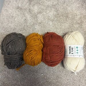 Wool Yarn Bundle in Gray, Mustard, Rust, and Cream